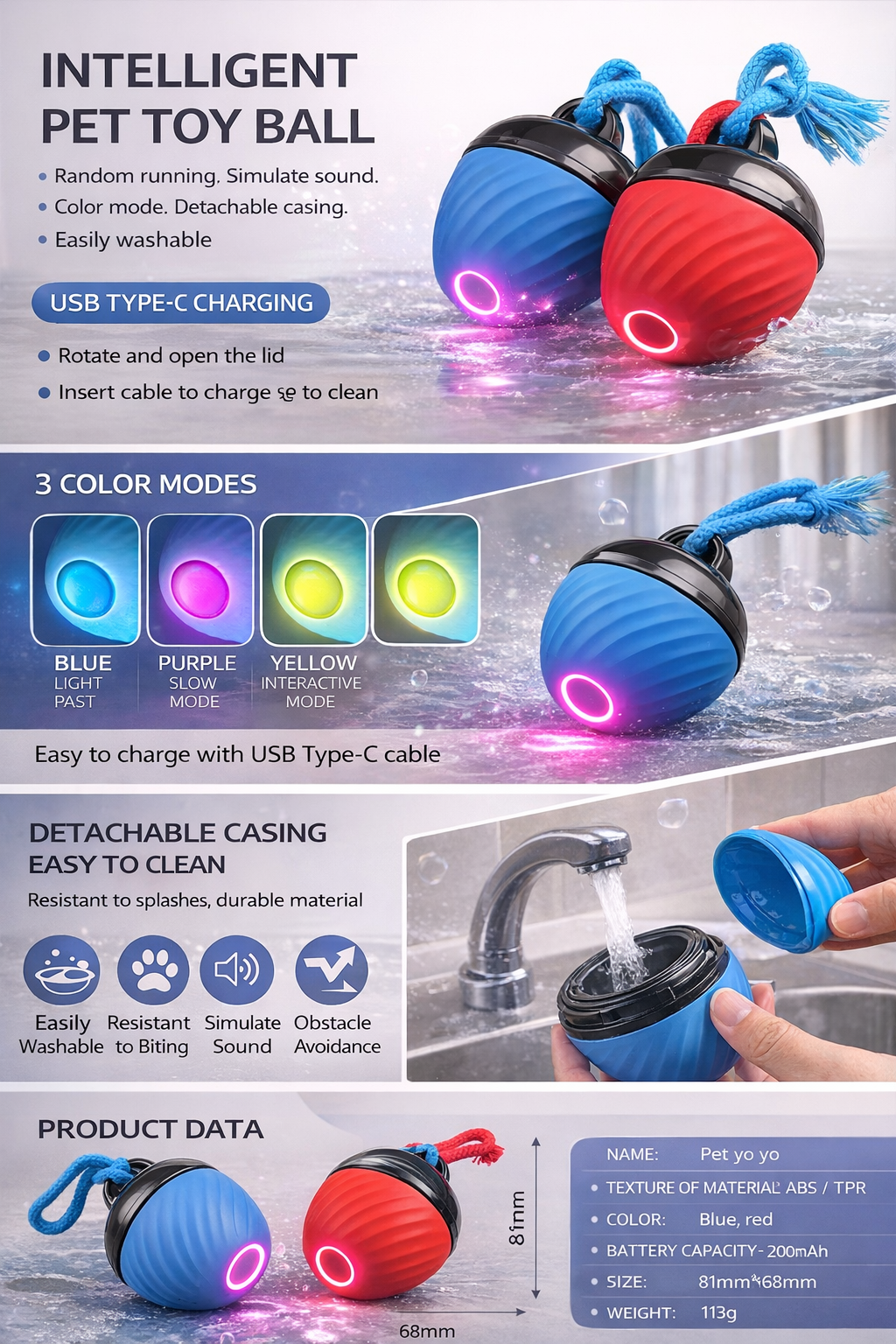 Smart Moving Ball Toy & USB rechargeable